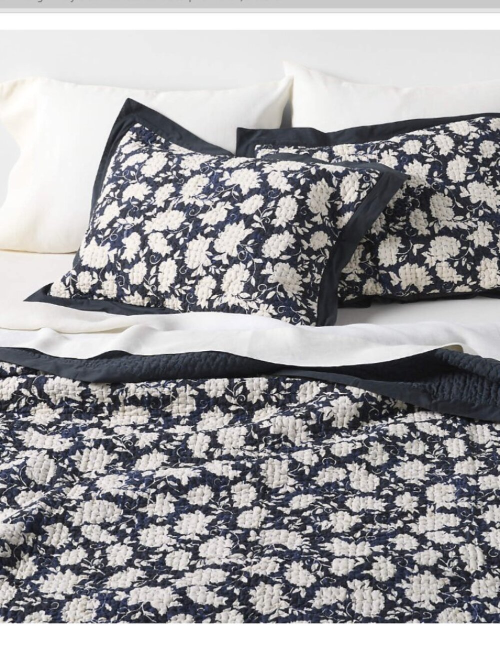 2 CRATE & BARREL "CELESTE" QUILTED FLORAL PILLOW SHAMS